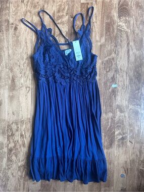 Dolce Vita Navy Blue Lace-Trim Slip Chemise